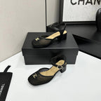 CC 2026 Mary Jane Sandals 45 Black Satin Cowhide 668118
