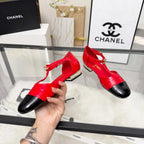 CC 26s Flat Sandals Red Black Cowhide Patent Leather 183574