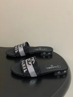 CC 26s Flat Sandals Black Sheepskin Rhinestones 649516