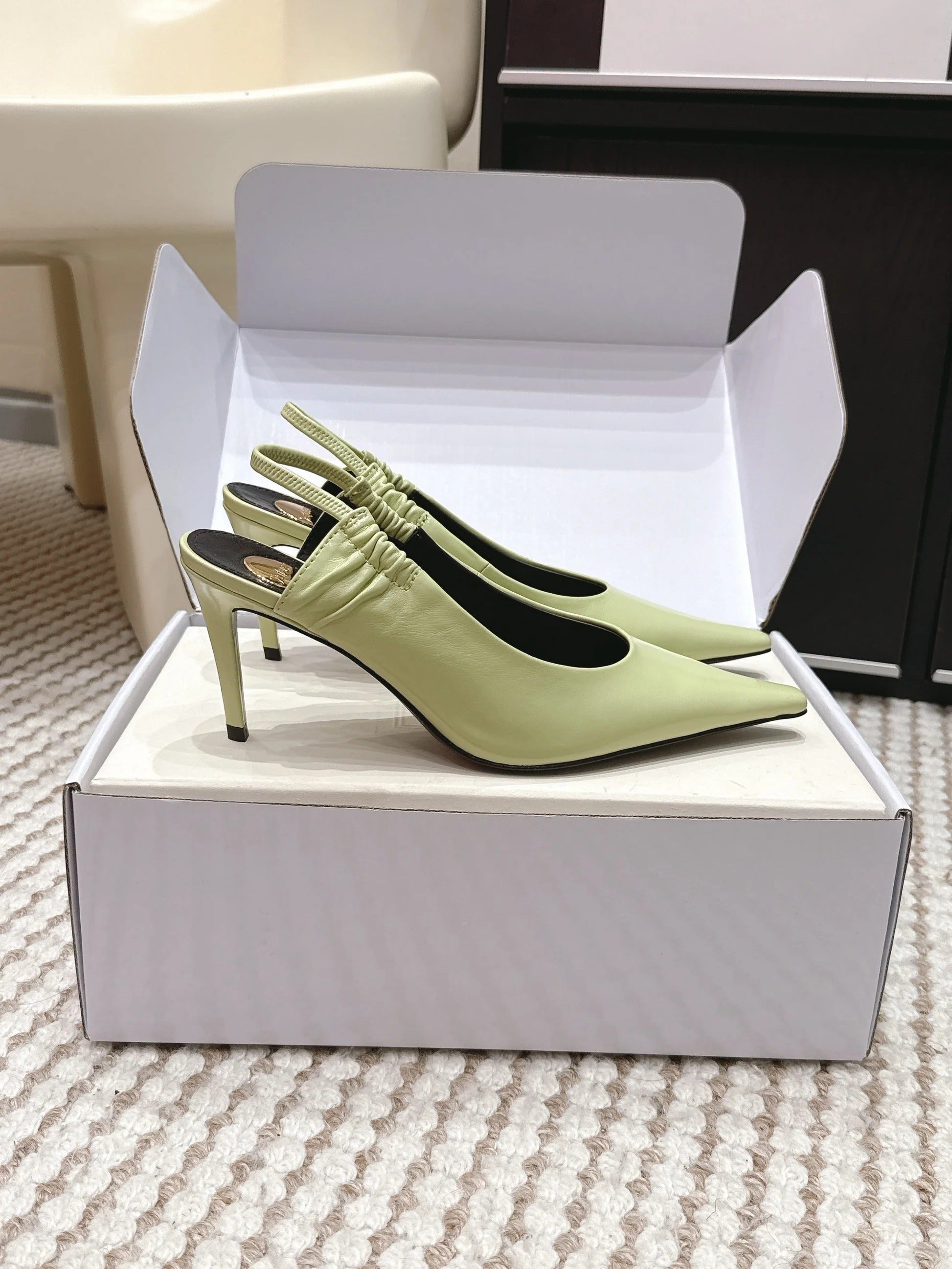 YSL 26ss Slingback 75 Light Green Glossy Leather 654716
