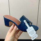 HIGH HEEL IN NAVY BLUE LAMBSKIN OSTRICH SKIN