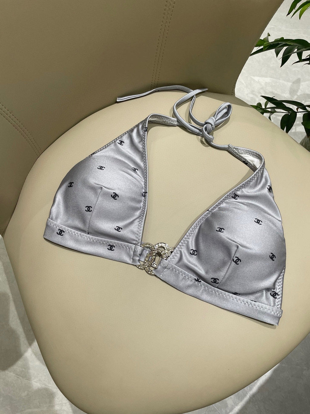 CC BIKINI SWIMSUIT SET IN GREY AND BLACK LOGO 599155