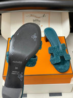 HM 25S ORAN HIGH?HEEL SANDAL IN DARK BLUE SUEDE AND LAMBSKIN