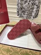 SANDALS IN NAVY RED SUEDE EMBOSSED LOGO SILVER HARDWARE