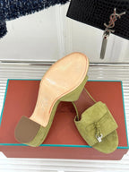 HIGH HEELS IN MOSS YELLOW SUEDE AND LAMBSKIN