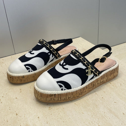 CC 26 Slingback Espadrilles White Sheepskin Canvas 607461