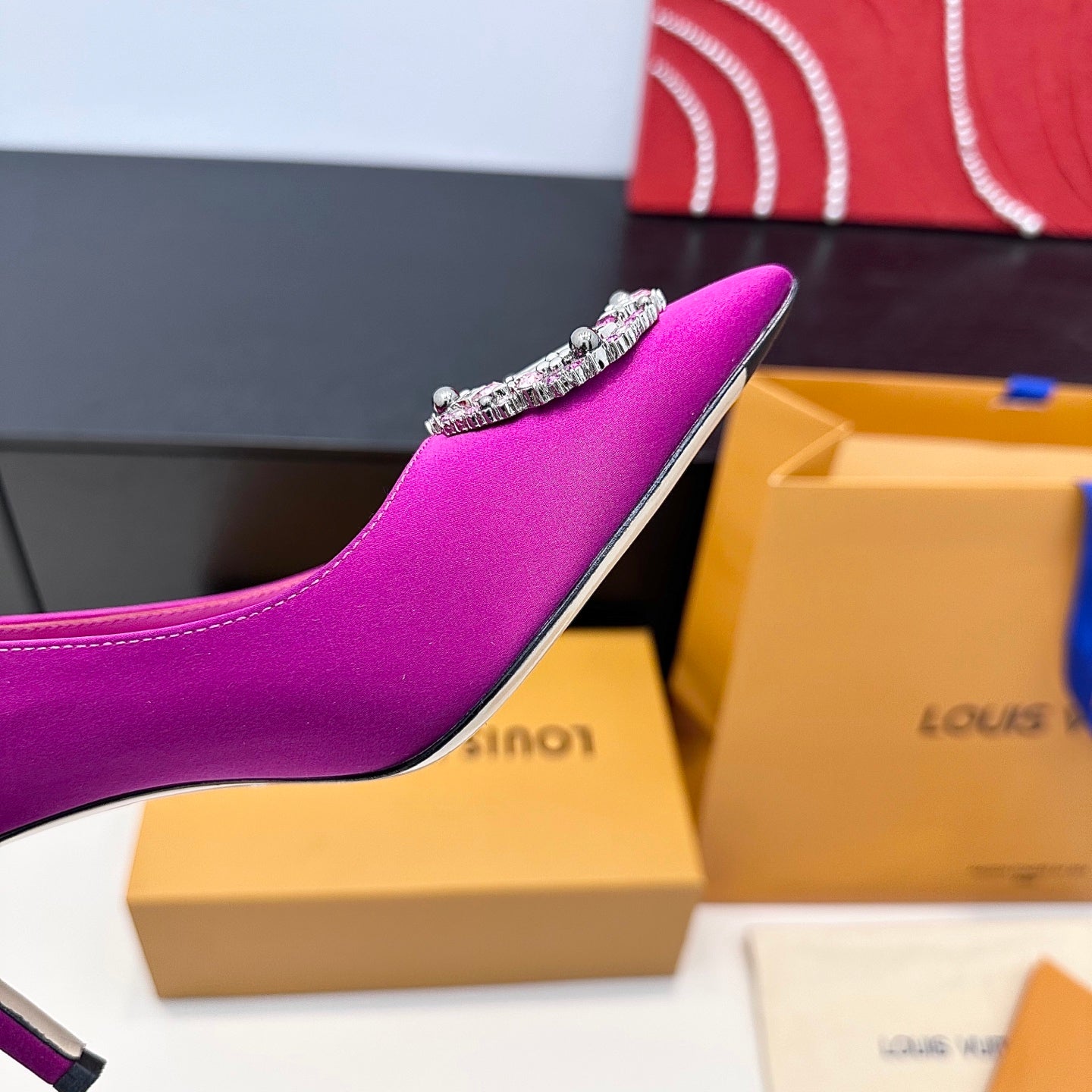 LV 26s Pointed-Toe High Heels 75 Fuchsia Pink Premium Satin 622448