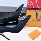 LV 26s Pointed-Toe High Heels 95 Black Premium Satin 622452