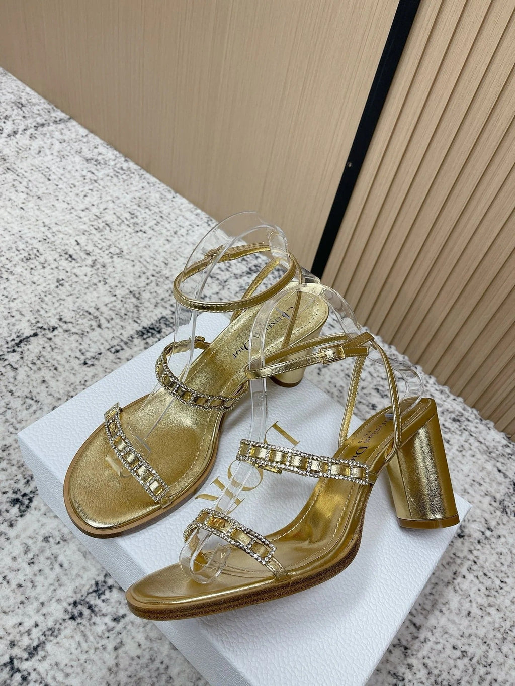 CD 26s High Heel Sandals 80 Gold Champage   Leather 643497