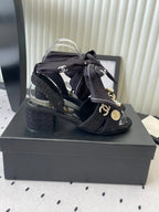 CC 26s Sandals 55 Black Tweed Mixed Gold Charm 650081
