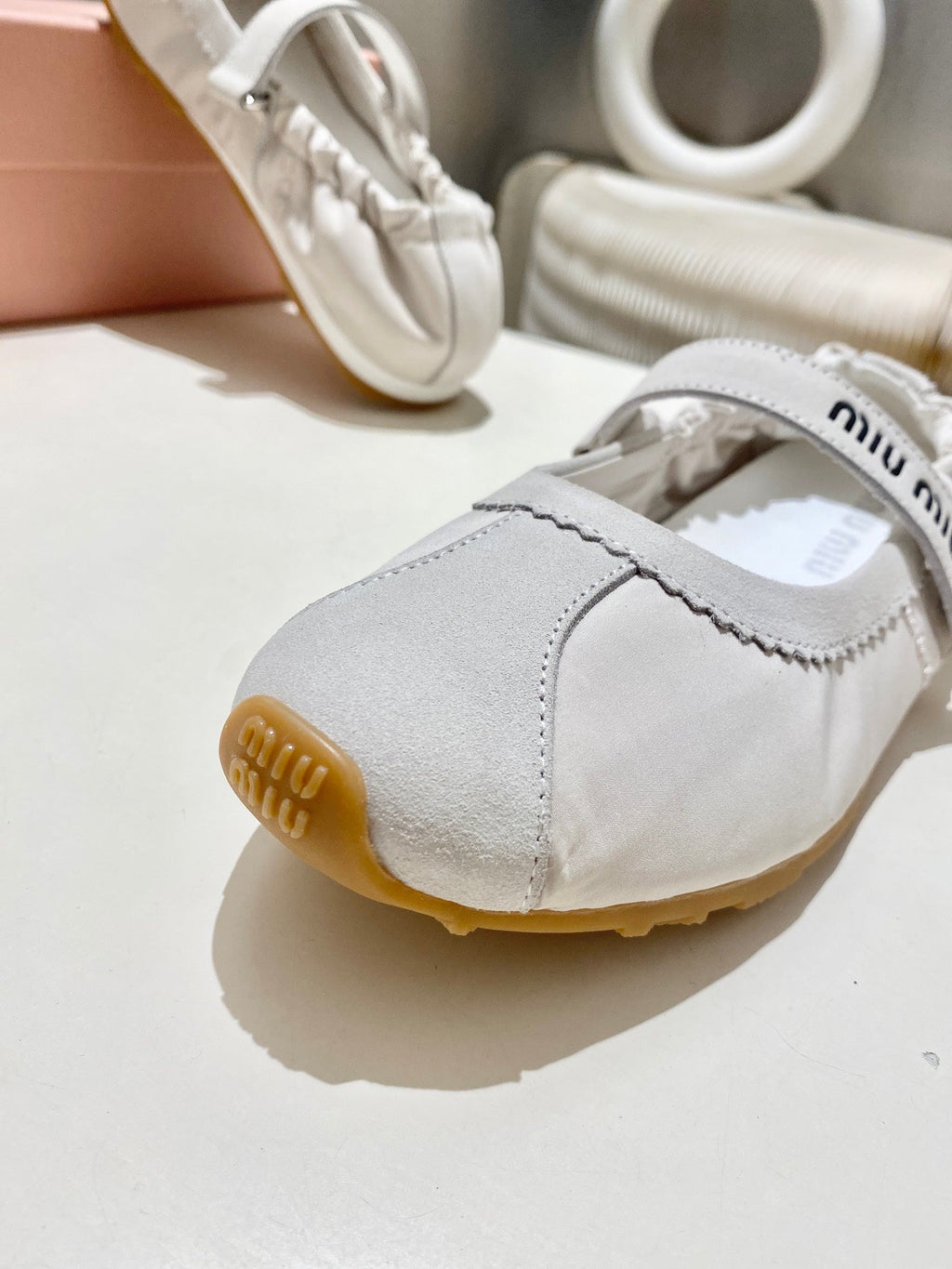 Miu Miu 2026 Ballet Flat White Suede Fabric 618680