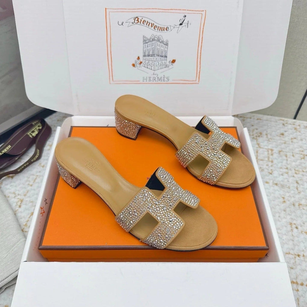 HM 26ss Oran Sandals 50 Beige Gold Crystal Cowhide 625251