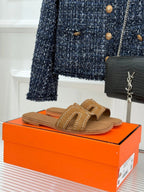 HM 26ss Flat Slippers Brown Suede 642830