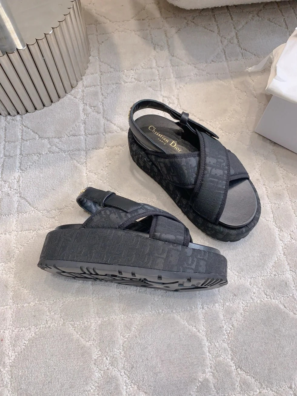 CD 26s Platform Sandals 65 Black Canvas Lambskin 644286