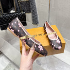 LV 26s Ballet Flats Brown Pink Monogram Leather 610839