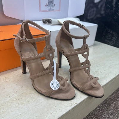 HM 26ss High Heels Sandals 95 Taupe Suede 633222