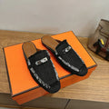 HM 26ss Mule Black Denim Leather Sliver Buckle 638473