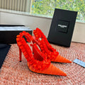 YSL 26ss Slingback Orange Silk Leather 648837
