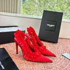 YSL 26ss Slingback Red Silk Leather 648840
