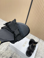CD 26s Sandals Black Sheepskin Canvas 643494