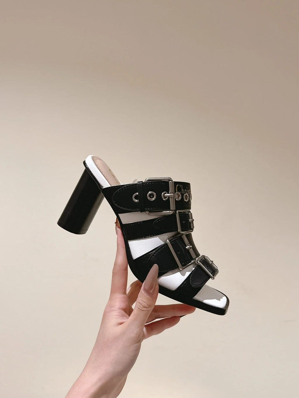 CD 26s High Heel Sandal 65 Black White Lambskin 661542