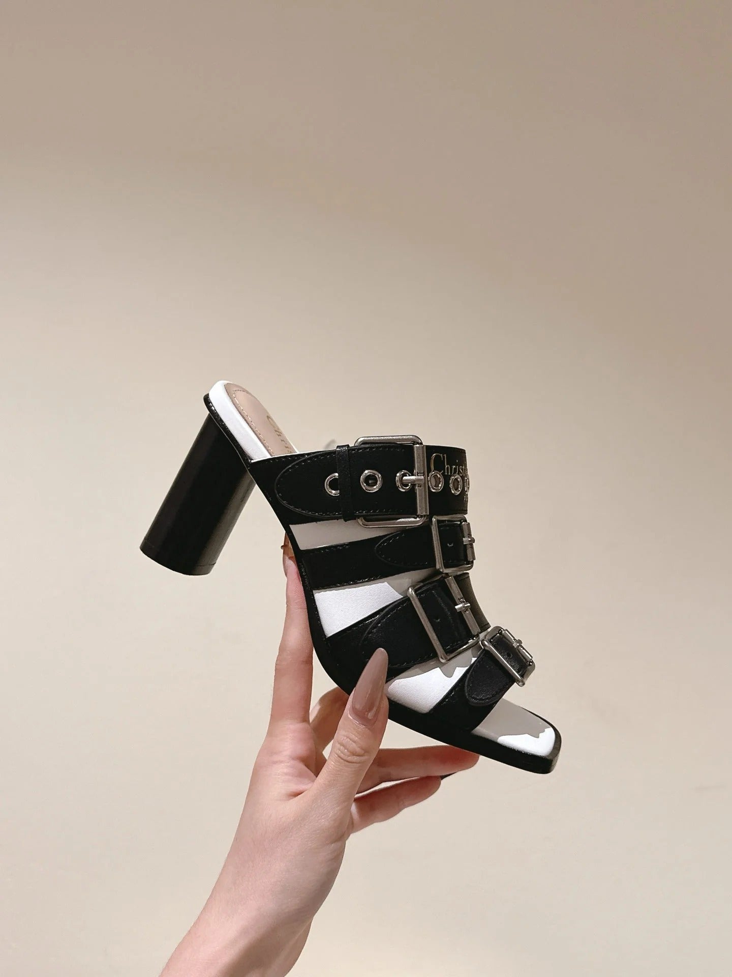 CD 26s High Heel Sandal 65 Black White Lambskin 661542