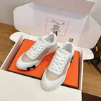 HM 26ss Sneakers White Beige Cowhide Fabric 638565