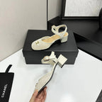 CC 2026 Mary Jane Sandals 45 White Satin Cowhide 668119