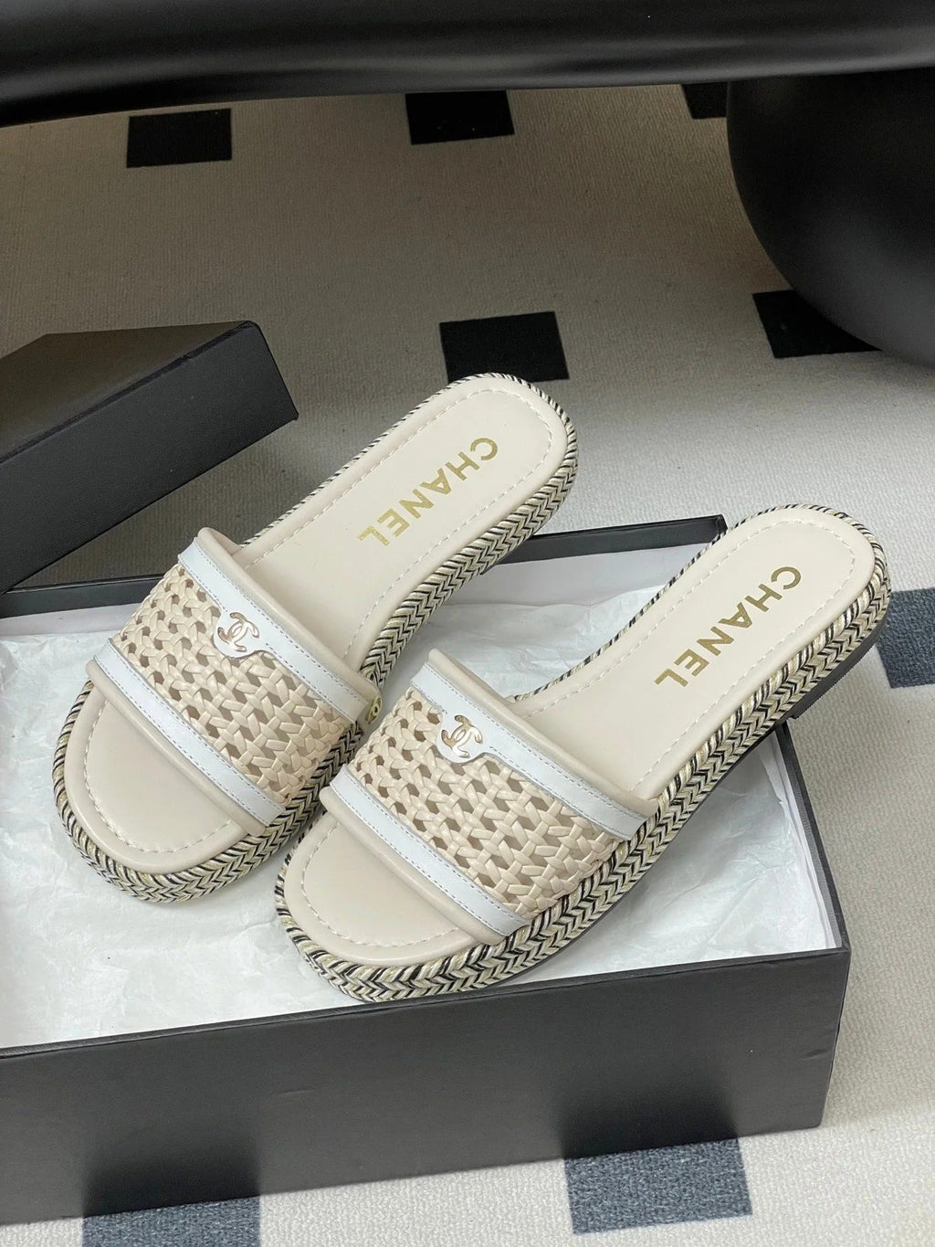 CC 26s Platform Slippers Light Beige Cowhide 649459