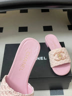 CC 26s Flat Slippers Pink Fabric Sheepskin 649488