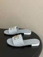 CC 26s Flat Slippers Gray Fabric Sheepskin 649489