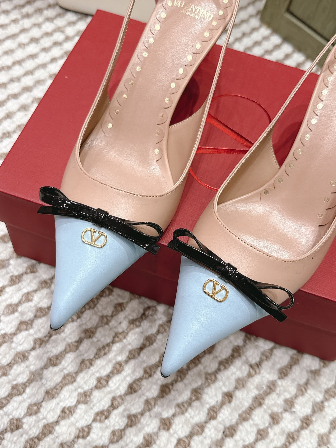 VT 26s Slingback 70 Beige Blue Calfskin 612245