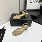 CC 2026 Mary Jane Sandals 45 Beige Satin Cowhide 668117