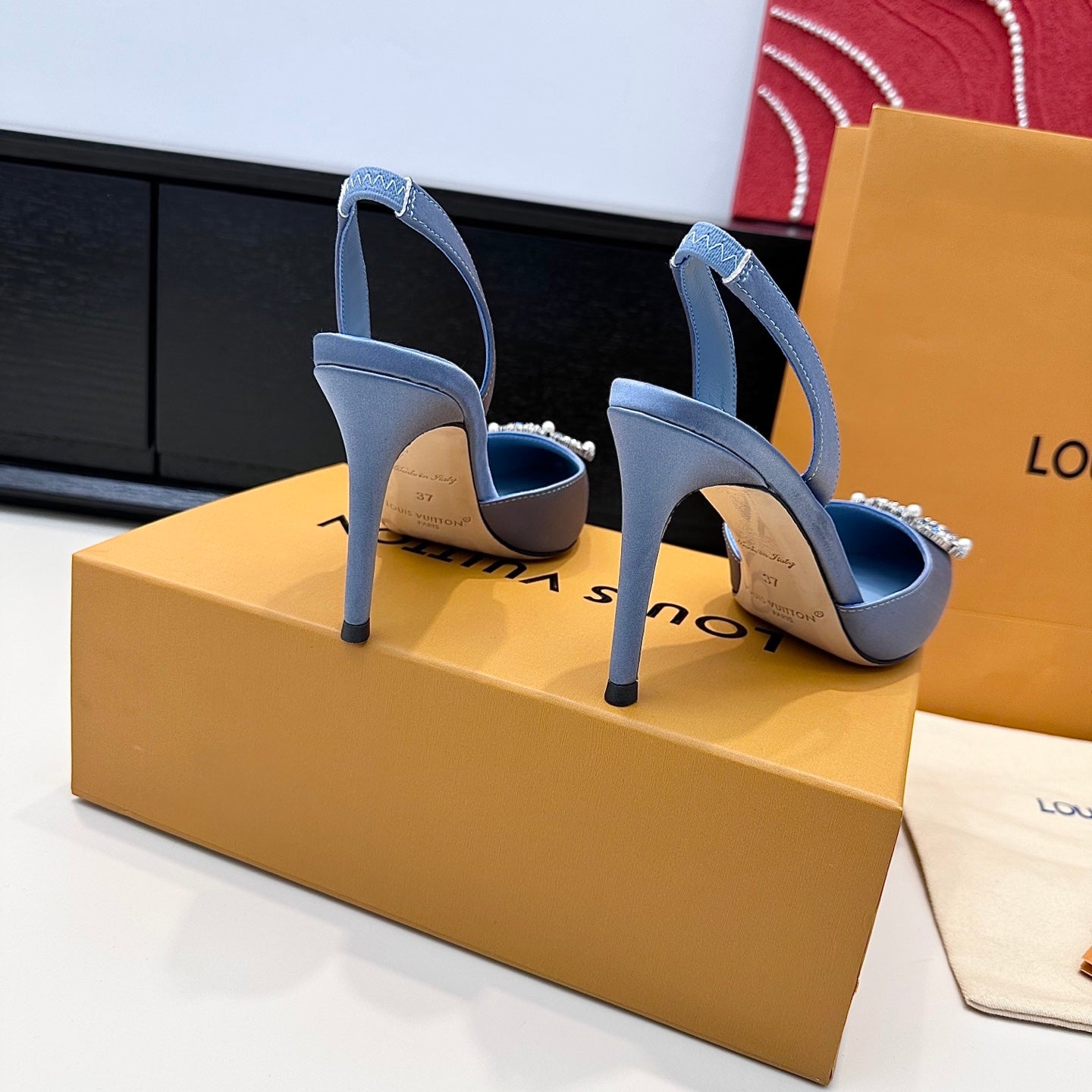 LV 26s Slingback 95 Light Blue Premium Satin 622436
