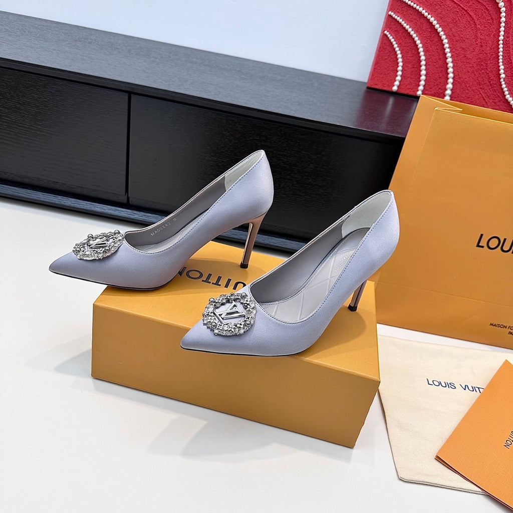 LV 26s Pointed-Toe High Heels 95 Light Lavender Premium Satin 622444