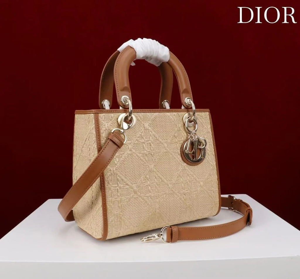 Dior 2026 Lady Dior Bag 24cm Beige Brown Raffia Leather