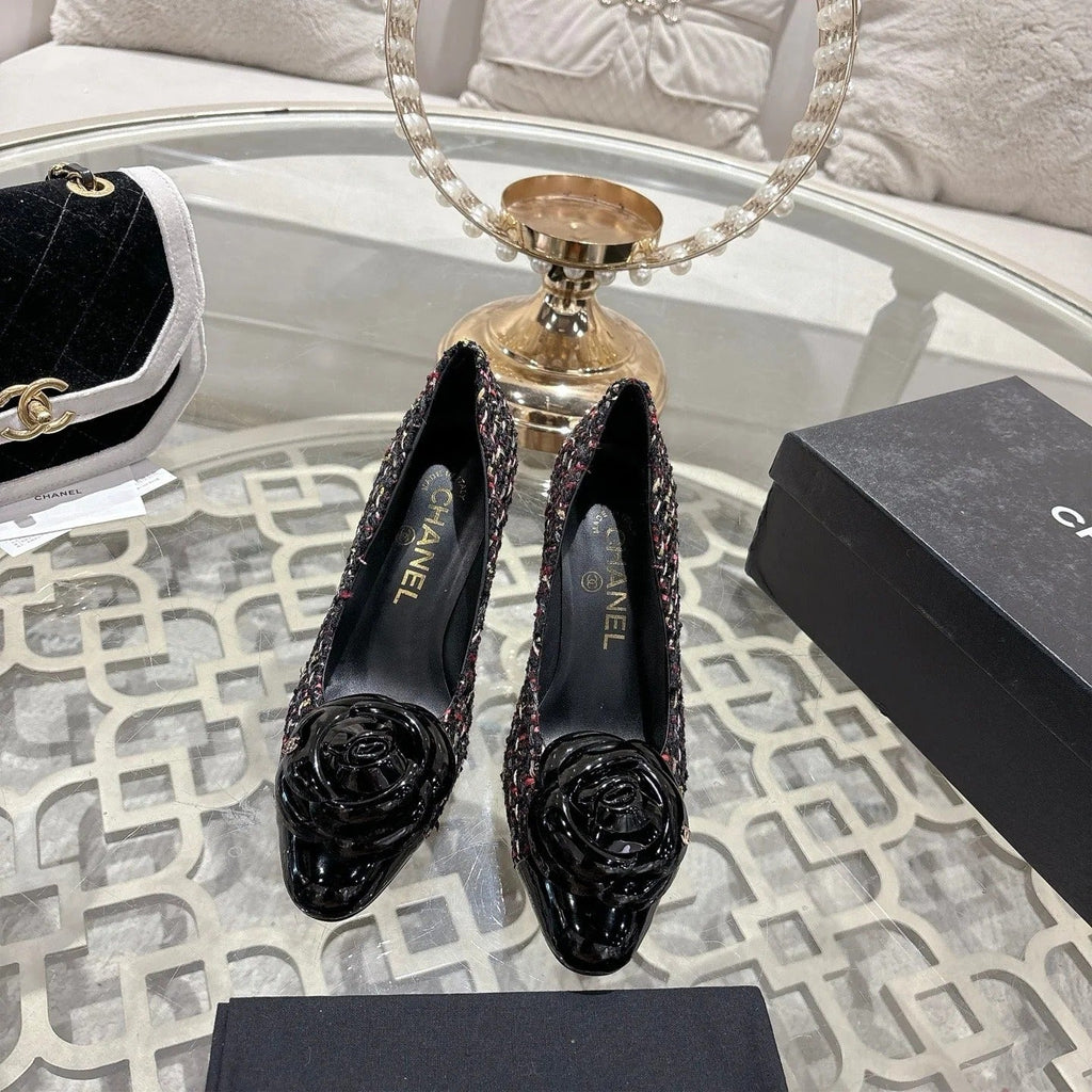 CC 26s High Heels Pump 85 Black Colorful Wool Fabric 627014