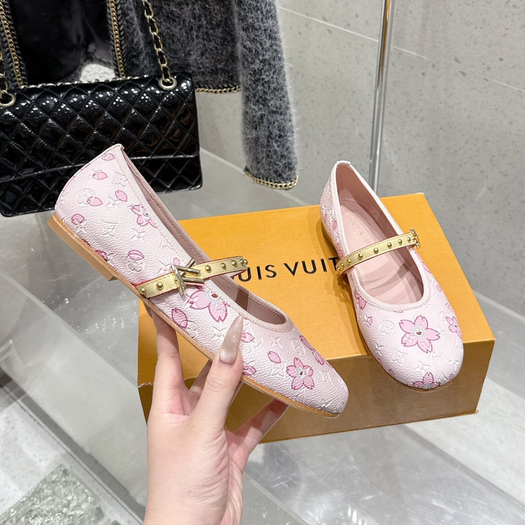 LV 26s Ballet Flats Light Pink Monogram Leather 610840