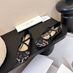 CD 26 Mary Jane Black Beige Embroidered Mesh Leather 627348