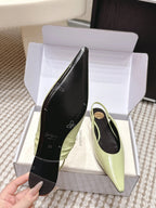 YSL 26ss Flat Slingback Light Green Glossy Leather 654709