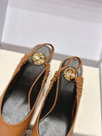 YSL 26ss Slingback 75 Camel Brown Sheepskin 654718