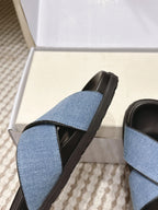 YSL 26ss Platform Slippers Black Blue Denim Leather 663217