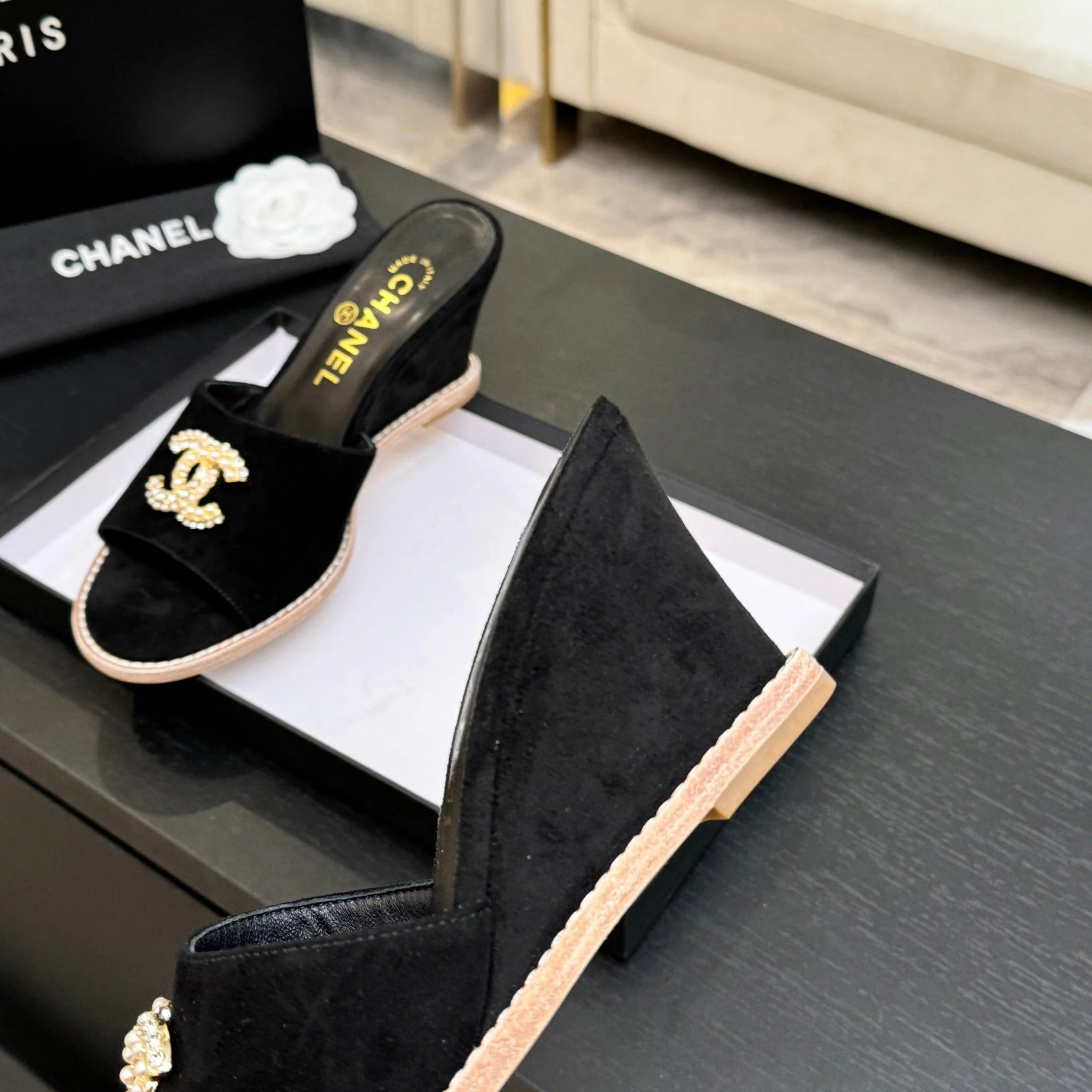 CC 2026 Wedge Sandals 65 Black Suede 667770