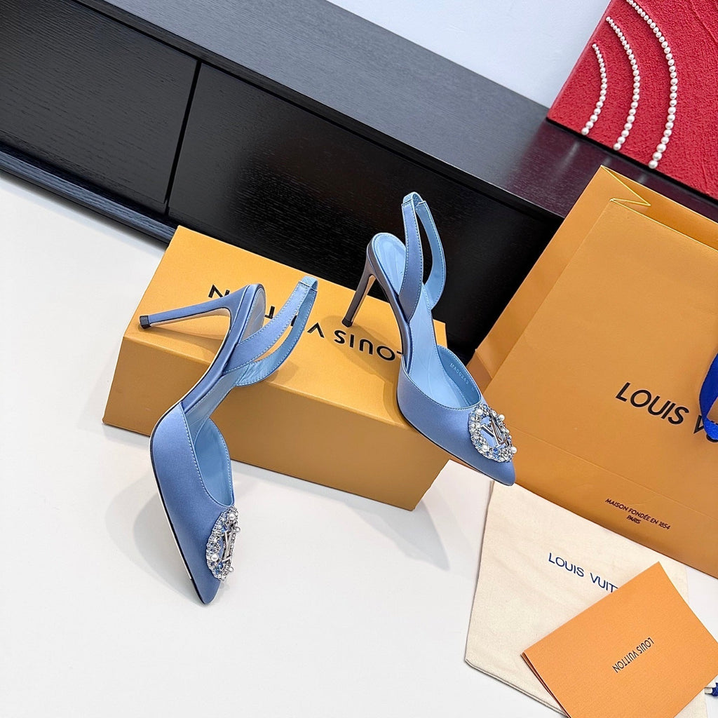 LV 26s Slingback 95 Light Blue Premium Satin 622436