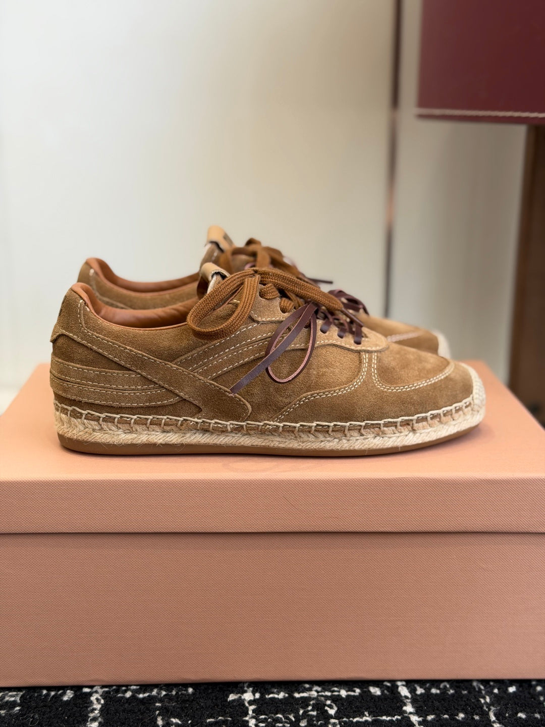 Miu Miu 2026 Espadrille Sneaker Brown Suede Woven 621338