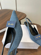 Celine 26 Pointed-Toe Slingback Blue Denim 624685