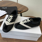 Celine 26 Flat Sneaker Black White Canvas Suede 624714