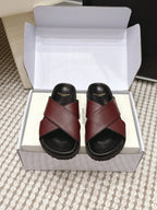 YSL 26ss Platform Slippers Burgundy Sheepskin 663215