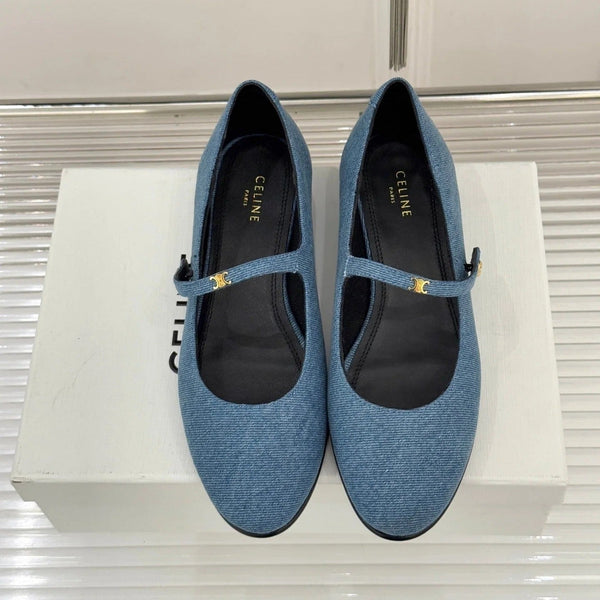 CL 26 Mary-Jane Ballet Flats Blue Fabric Leather 755871