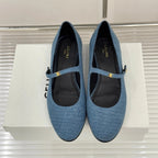 CL 26 Mary-Jane Ballet Flats Blue Fabric Leather 755871